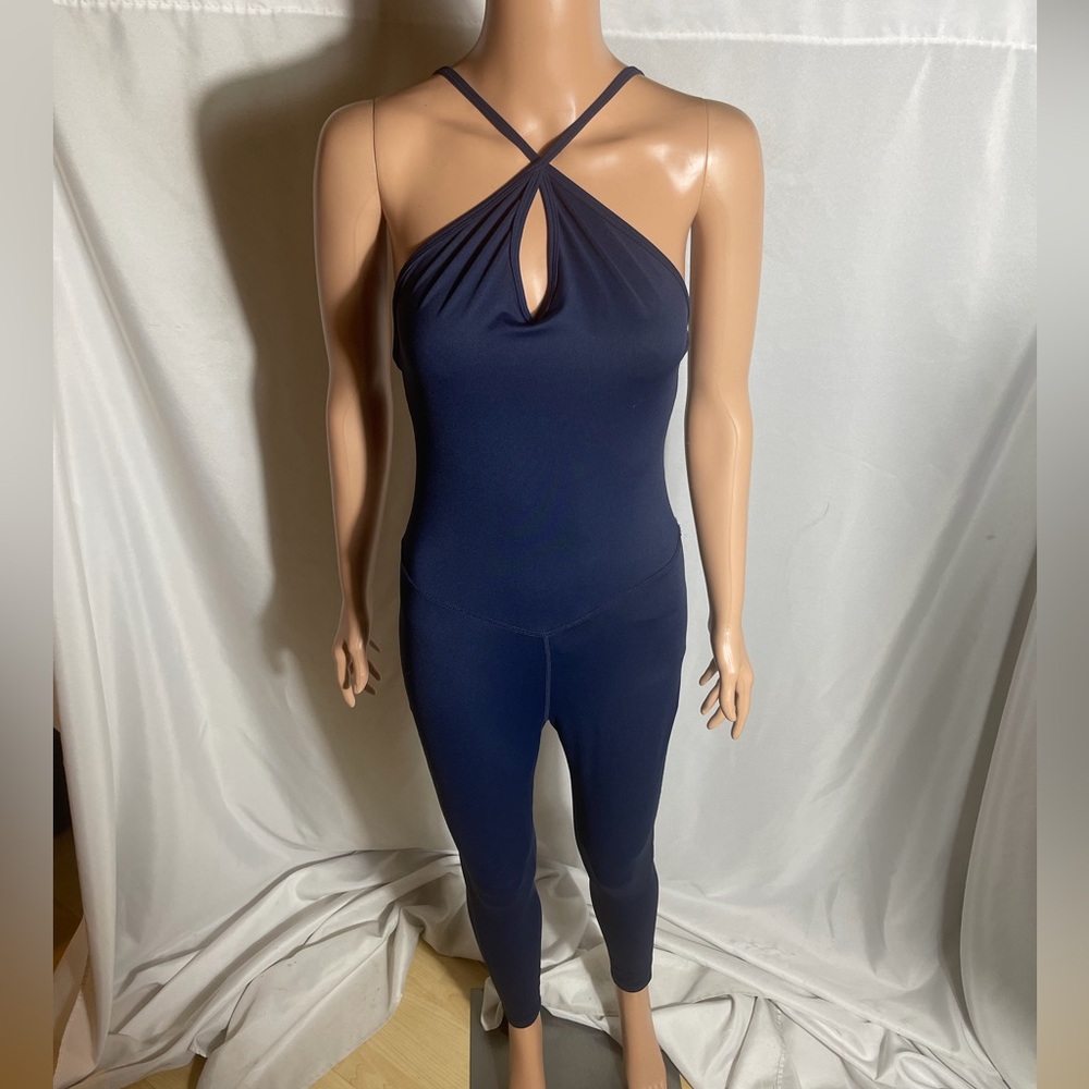 Coorun Navy Blue Jumpsuit Womens M Cross Back Keyhole Stretch Activewear